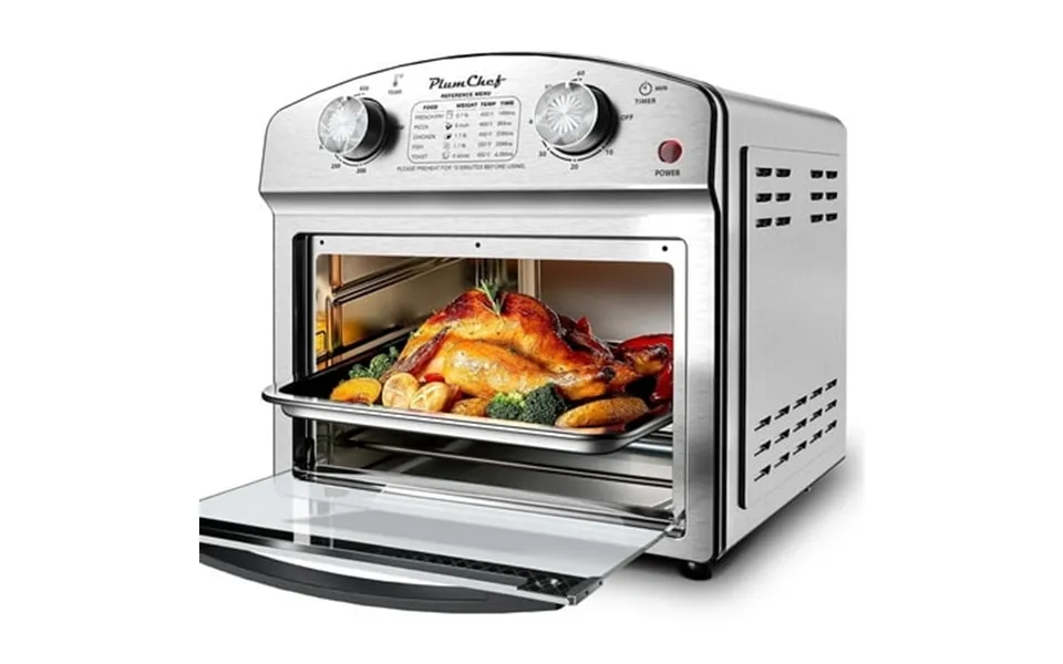 Plum Chef 13qt Air Fryer 4-slice Air Fryer Toaster Oven Space Saving Visible Window Oil Free 1500w Stainless Steel Silve