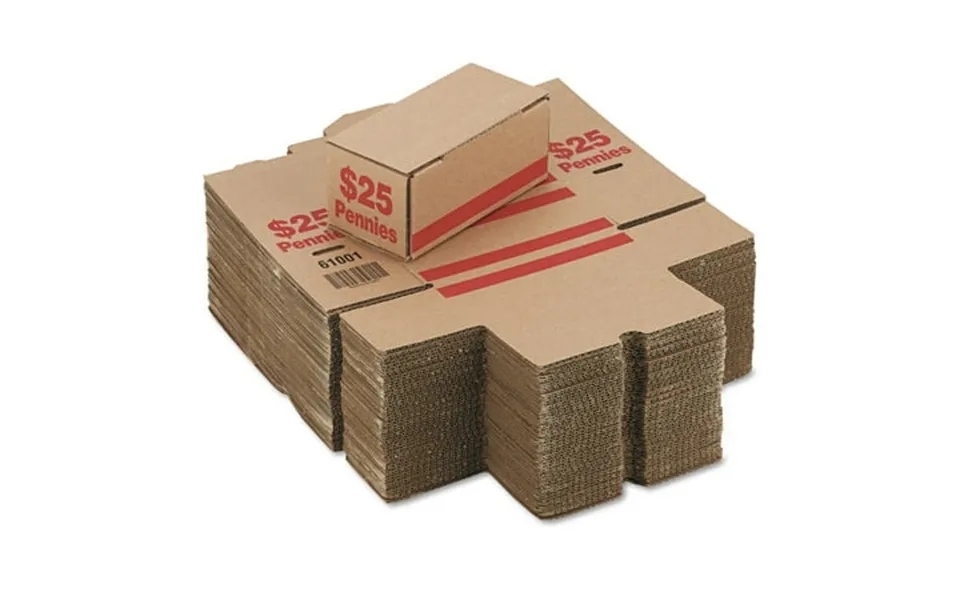 Pm Company 61001 8.5 X 4.38 X 3.63 Corrugated Cardboard Coin Storage With Denomination Printed On Side - Red 50 Carton