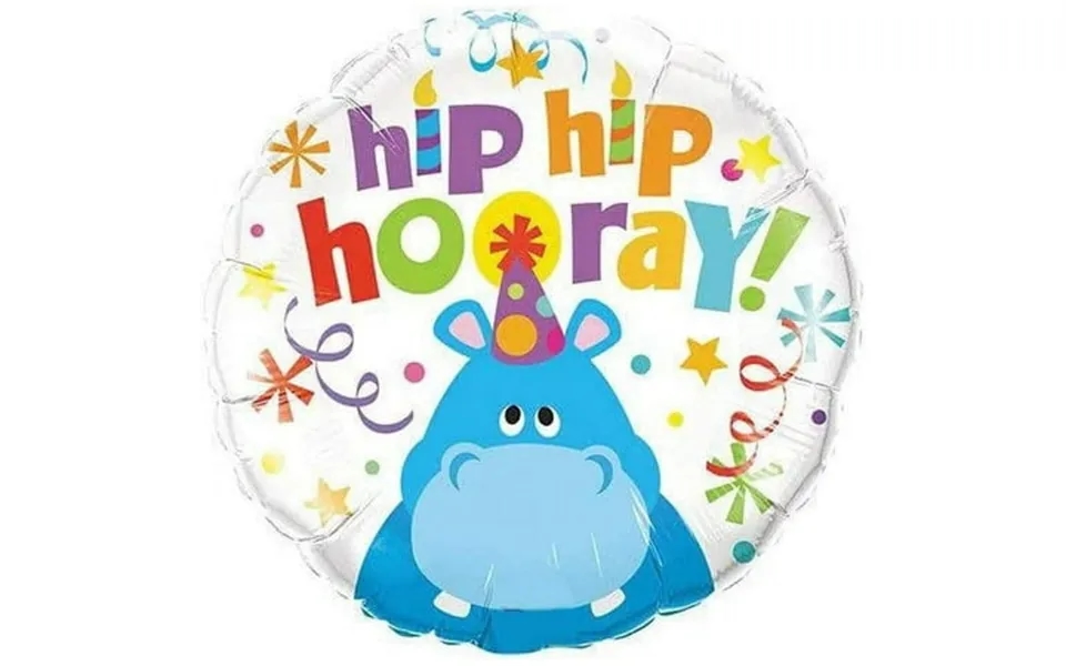 Pmu Happy Birthday Hip Hip Hooray Hippo 18 Inch Mylar Foil Balloon Pkg 1
