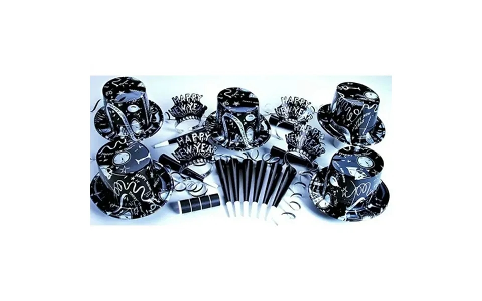 Pmu New Year S Eve Party Supplies 2025 Ebony And Silver Party Kit Assortment For 100 Persons - Outfits For Adults Men An