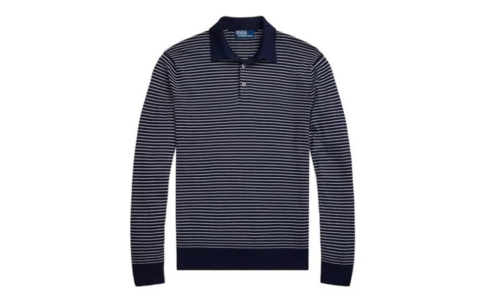 Polo Ralph Lauren Men S Cotton Stripe Regular Fit Polo Collar Sweater Navy-xl