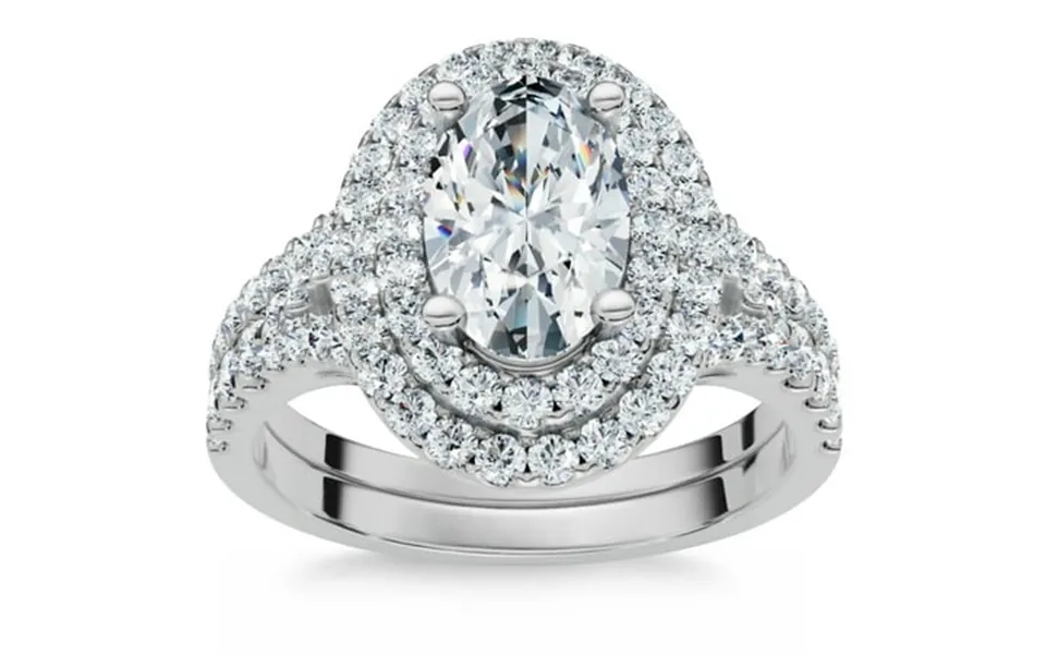 Pompeii 1 5 8ct Oval Double Halo Diamond Engagement Ring Set 14k Gold Lab Grown F G Vs2
