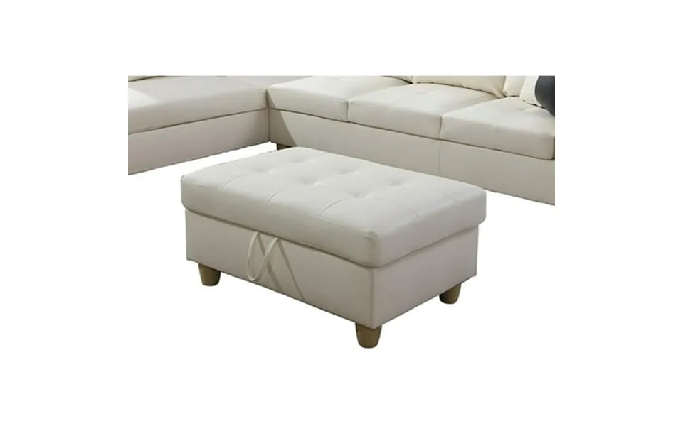Ponliving Faux Leather Storage Ottoman Bench Rectangular Footrest With Foam Padded Seat White