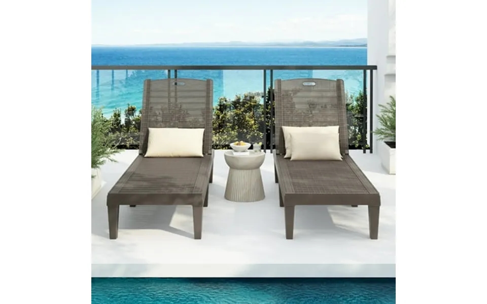 Pool Chaise Lounge For Outside 2pcs Plastic Lounge Chair With Side Table Patio Sun Recliners Ergonomic Design Adjustable