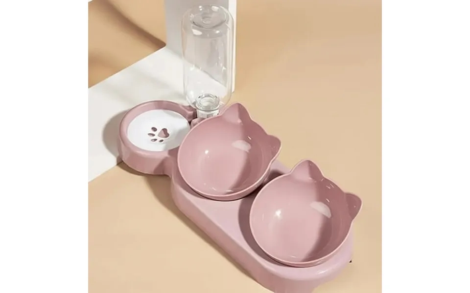 Popular Choice Anti Slip Tilted Cat Bowl With Automatic Water Dispenser Non Electric Plastic Pet Feeding Accessories