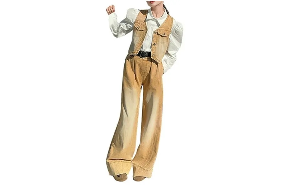 Popular Picks Baby Girl Clothes 5-12 Years Girls Solid Color Long Sleeved Shirt Denim Button Sleeveless Jacket Wide Leg