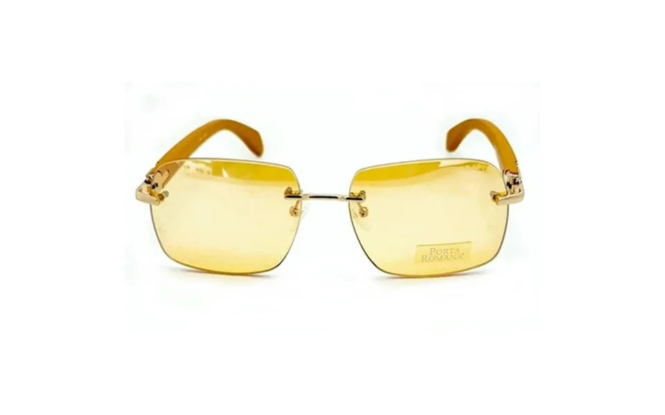 Porta Romana Travel Collection Sunglasses Model 1974 Rimless Gold With Wood Temple And Yellow Lenses