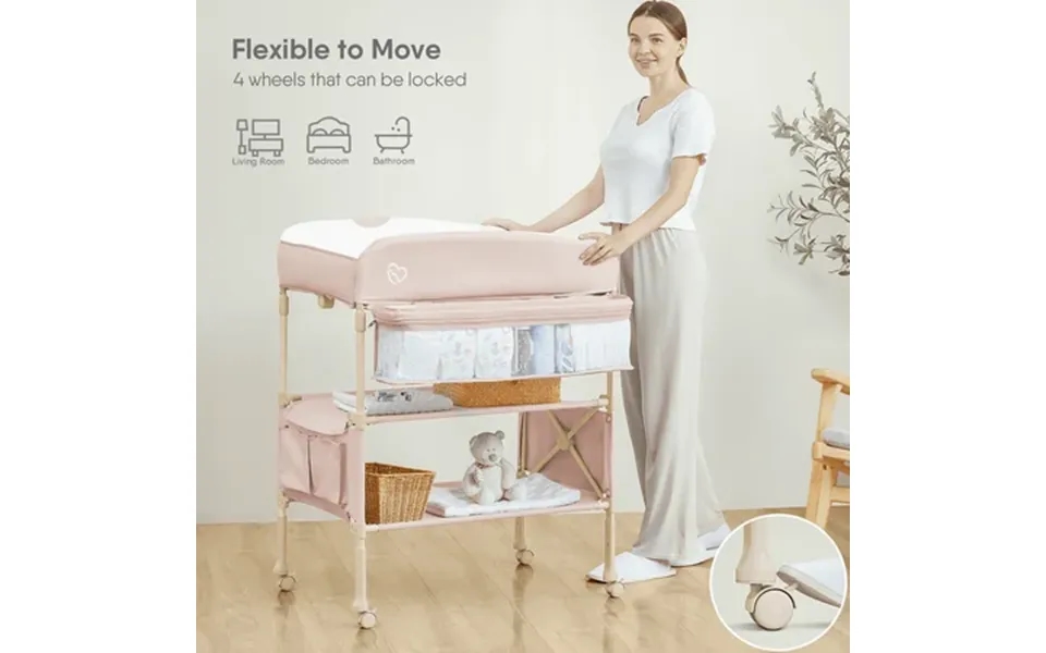 Portable Baby Changing Table With 1pc Diaper Changing Pad Height Adjustable Changing Station For Infant And Newborn Pink