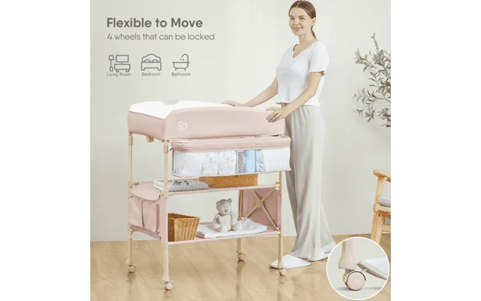 Portable Baby Changing Table With 1pc Diaper Changing Pad Height Adjustable Changing Station For Infant And Newborn Pink