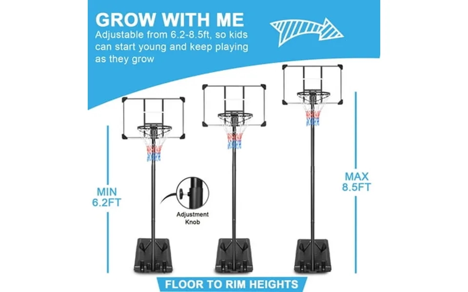 Portable Basketball Hoop & Goal Basketball Stand Height Adjustable 6