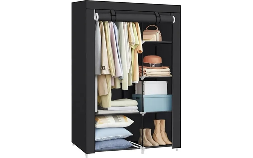 Portable Closet 41.3 Inch Large Capacity Wardrobe Closet Organizer Hanging Rods And Shelves For Bedroom Living Room Blac