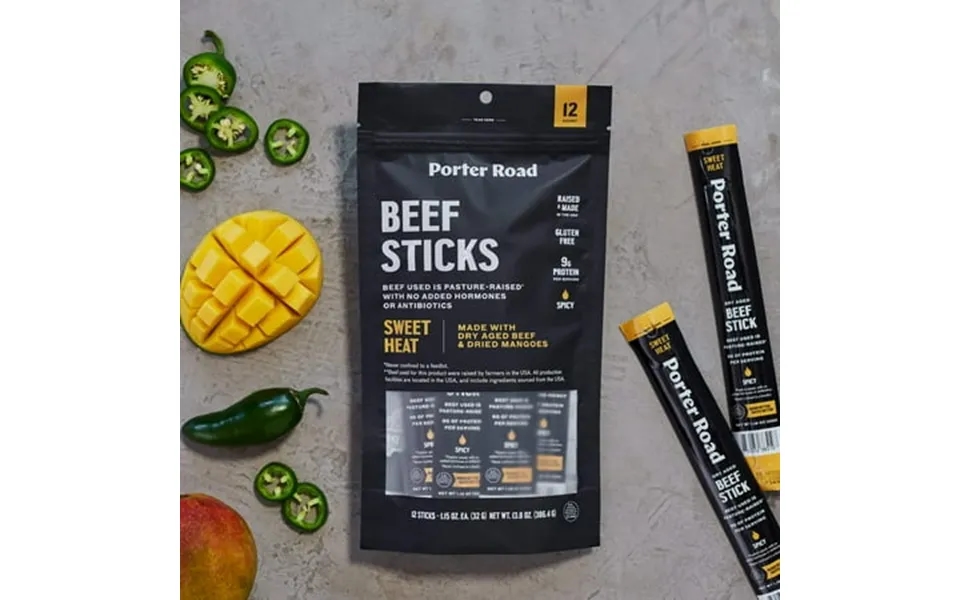 Porter Road Sweet Heat Beef Sticks 1.15 Oz 12 Count Raised And Made In The Usa