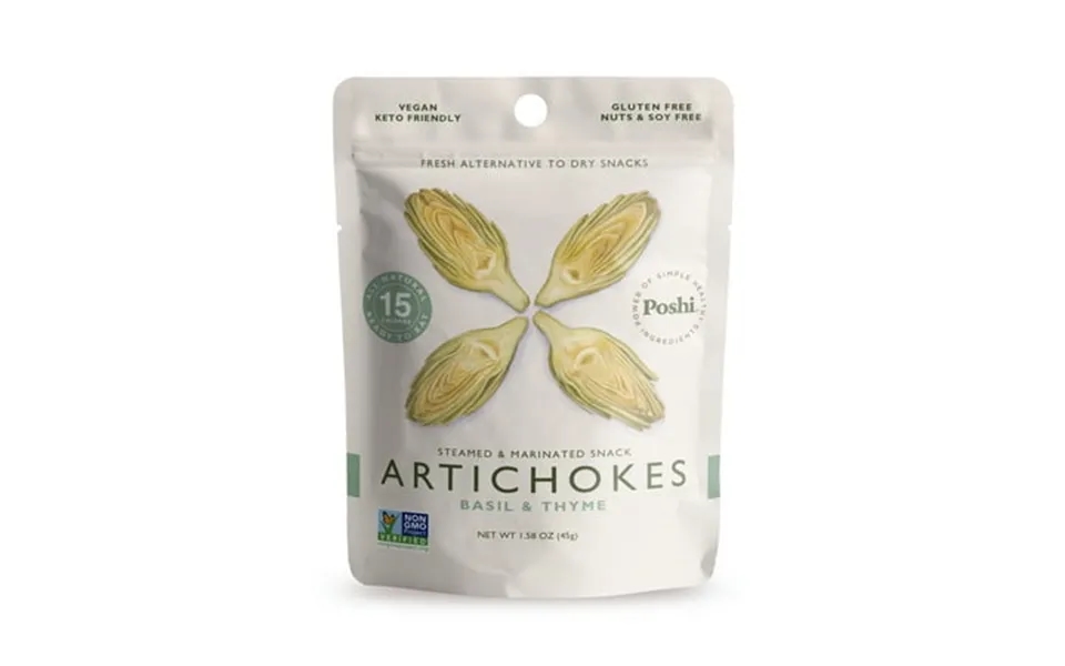 Poshi Steamed & Marinated Artichokes Basil & Thyme 1.58 Oz. Pouch Gluten Free Non-gmo
