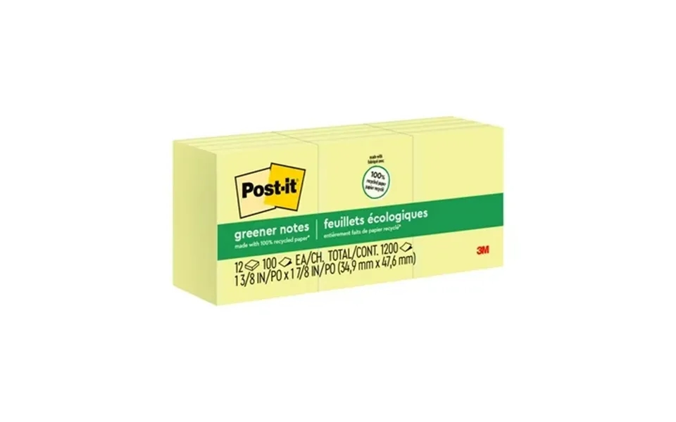 Post-it Greener Notes 1 3 8 In. X 1 7 8 In. Canary Yellow 12 Pads Pack