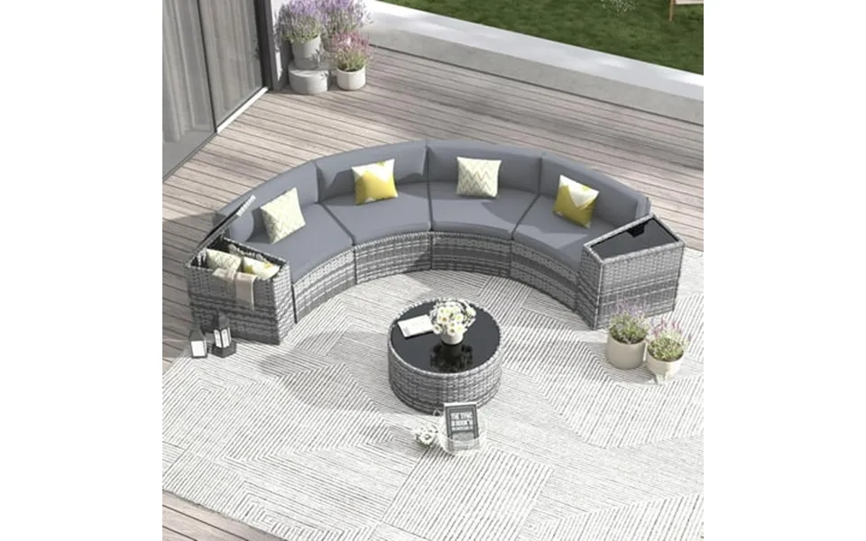 Poteban Outdoor Patio Furniture Sets 7 Pieces Curved Patio Sectional Couch With Storage Armrest Table And 4 Pillows Curv