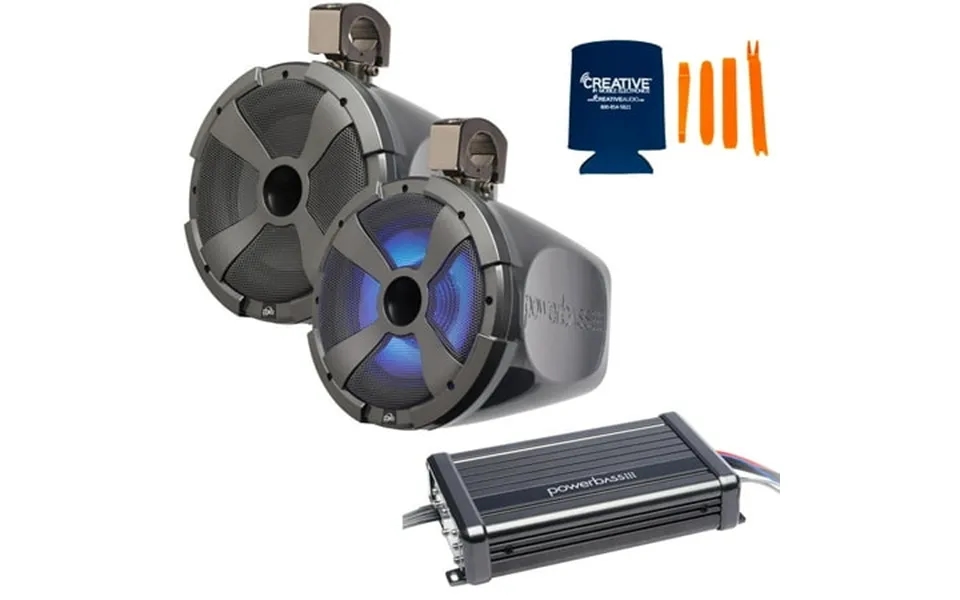 Powerbass 1 Pair Of Xl-pod10lr 10 Long Range Pods With Led And 1 Xl-2305mx 2 Channel Powersports Amplifier