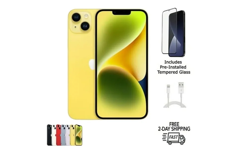 Pre-owned Apple Iphone 14 A2649 Fully Unlocked 256gb Yellow Bundle With Pre-installed Tempered Glass
