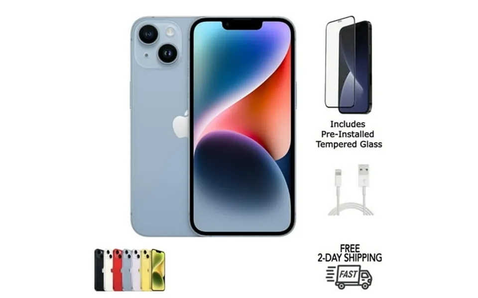 Pre-owned Apple Iphone 14 A2649 Fully Unlocked 512gb Blue Bundle With Pre-installed Tempered Glass