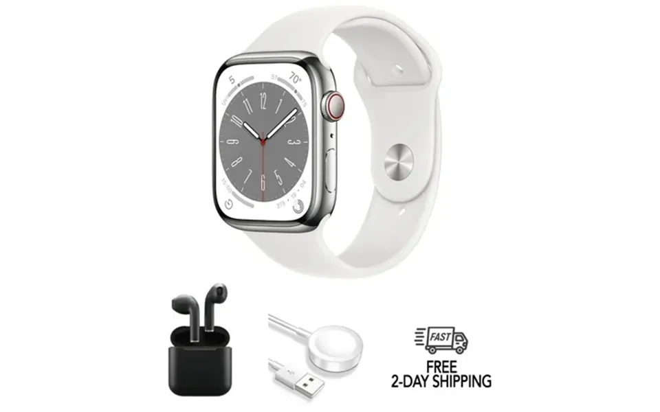 Pre-owned Apple Watch Series 8 Stainless Steel 41mm Gps Cellular Silver W Wireless Earbuds