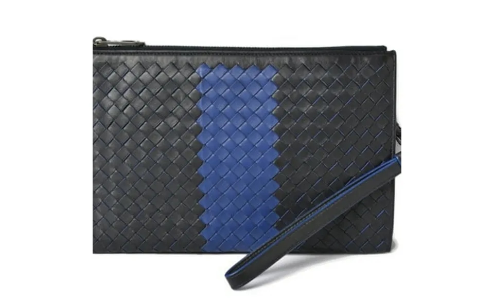 Pre-owned Bottega Veneta Clutch Bag Second Bottega Veneta Document Case With Strap Intrecciato Black Blue Good