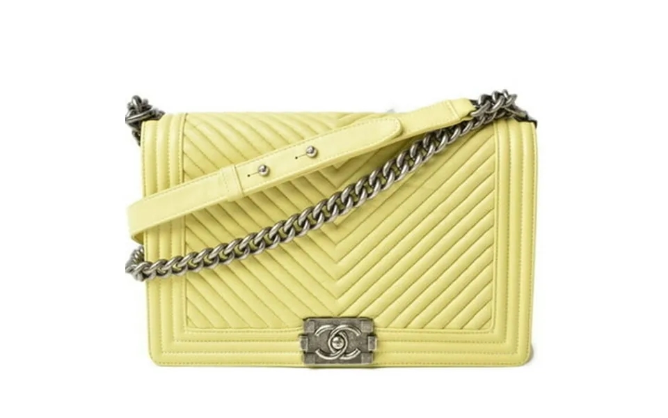 Pre-owned Chanel Chain Shoulder Bag Clutch 2way Boy Chanel Chabron Lambskin Yellow Tone Good