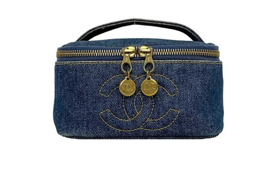 Pre-owned Chanel Handbag Vanity Cocomark A07058 Canvas Leather Gp 4th Chanel Pouch Double Stitch Good