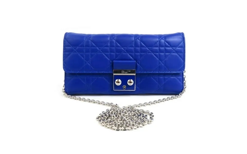 Pre-owned Christian Dior Wallet Chain Cannage Leather Blue Silver Women S E60064g Good