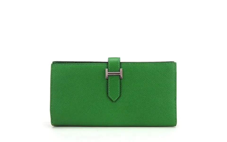 Pre-owned Hermes Long Wallet Bearn Soufflet Veau Epsom Bamboo Green Bi-fold Women S Men S Hermes Good