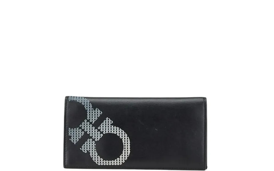 Pre-owned Salvatore Ferragamo Double Gancini Long Wallet Black Leather Men S Good