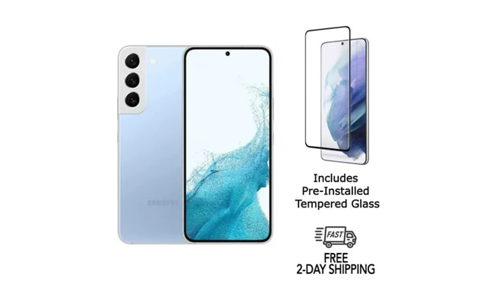 Pre-owned Samsung Galaxy S22 5g S901u Fully Unlocked 128gb Sky Blue With Tempered Glass Screen Protector