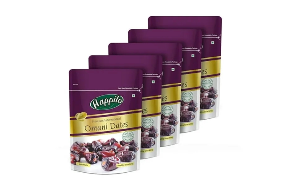 Premium International Omani Dates By Happilo 1250gm 250gm * Pack Of 5 Rich In Protein Fiber Iron & Vitamin Healthy Tasty