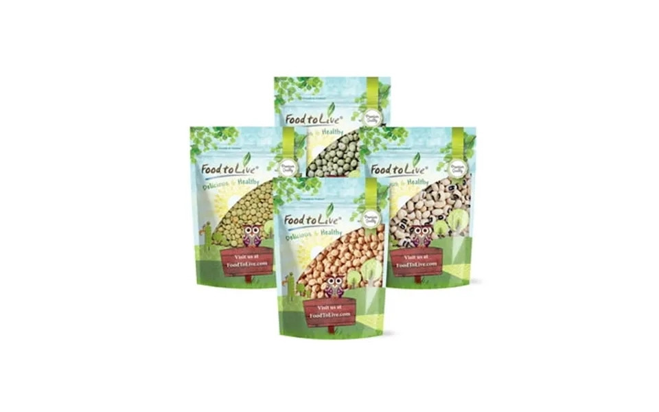 Premium Pulses Bundle 4 Pack Chickpeas 5 Lb Whole Green Peas 5 Lb Green Lentils 5 Lb Black-eyed Peas 5 Lb Dried Garbanzo