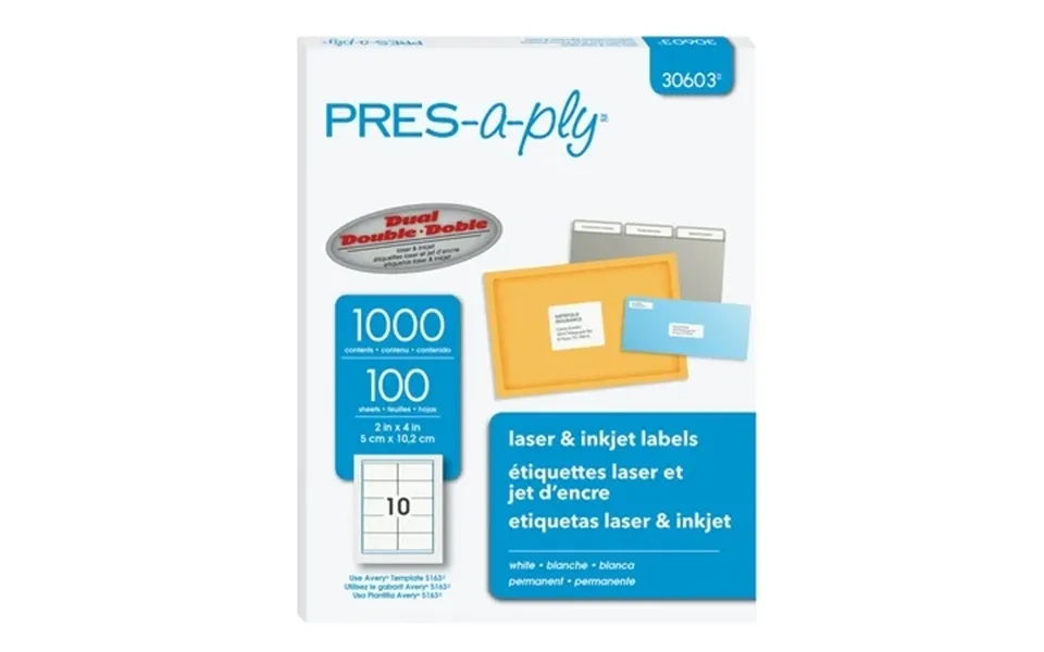 Pres-a-ply Laser Shipping Labels 2 X 4 White 1000 Box 30603