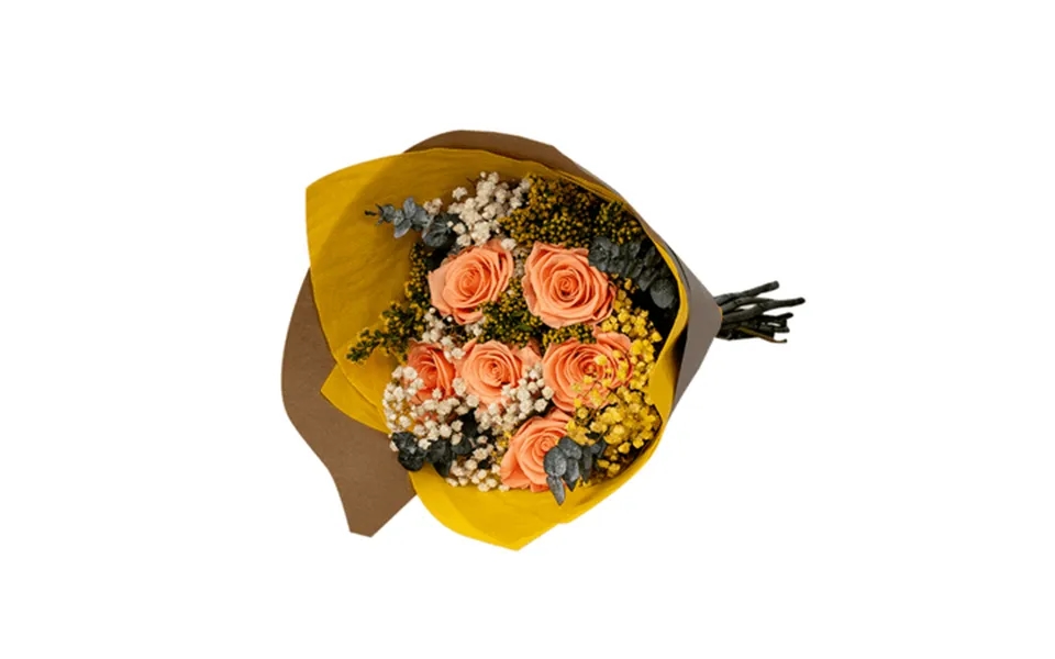 Preserved Flower Bouquet Orange Papaya Floral Accent 6 Roses Vase Not Include