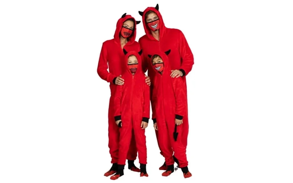 Prestigez Boys Family Devil Onesie Pajama Costume Union Suit Sleepwear With Hood Mask And Socks Red - Devil Size Boys