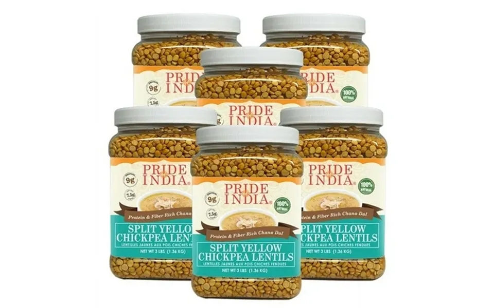 Pride Of India Indian Split Yellow Chickpea Lentils Chana Dal 3 Lb Jar Pack Of 6