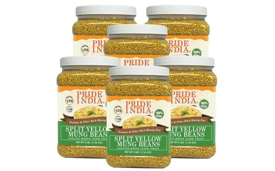 Pride Of India Indian Split Yellow Mung Lentils 3 Lb Jar Pack Of 6