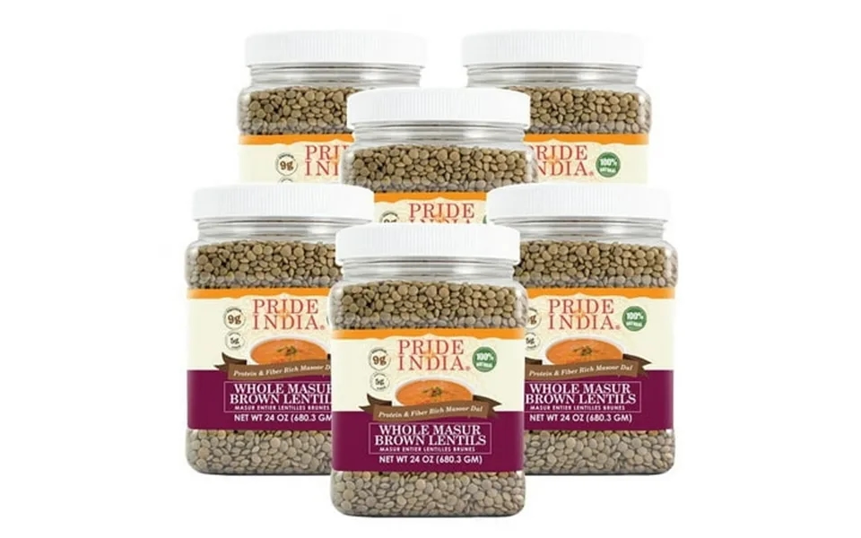 Pride Of India Indian Whole Brown Crimson Masur Lentils 1.5 Lb Jar Pack Of 6