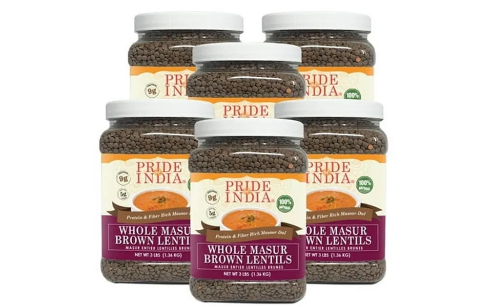 Pride Of India Indian Whole Brown Crimson Masur Lentils 3 Lb Jar Pack Of 6