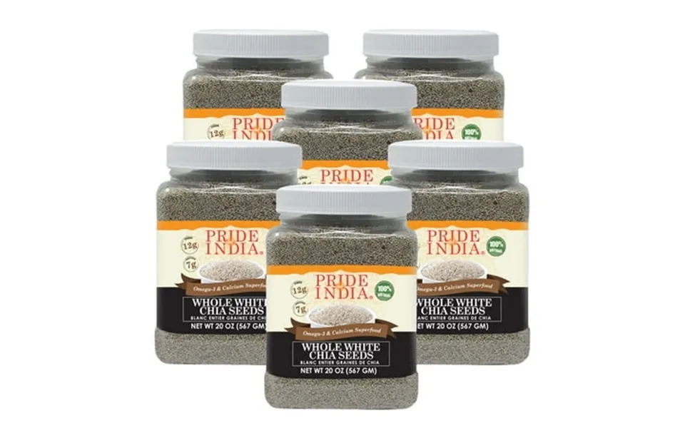 Pride Of India Whole White Chia Seeds 20 Oz Jar Pack Of 6