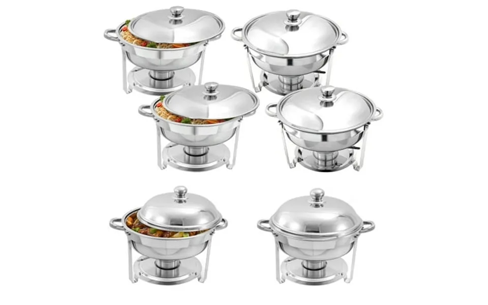 Prijesse 6 Pack Chafing Dish Round 5qt×4 Round 6qt×2 Chafers Stainless Steel Catering Buffet Warmer Set For Parties Even