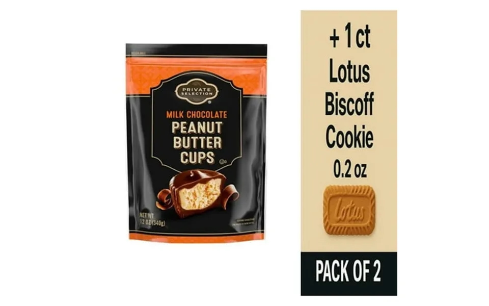 Private Selection Milk Chocolate Peanut Butter Cups Candy Pouch 12 Oz - Pack Of 2 & Lotus Biscoff Cookie