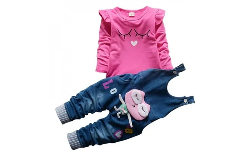 Promotion Child Girl Tops Clothing Kids Girls Outfitstop Printed Long Sleeve T-shirt Jeans With Straps Set Clothes