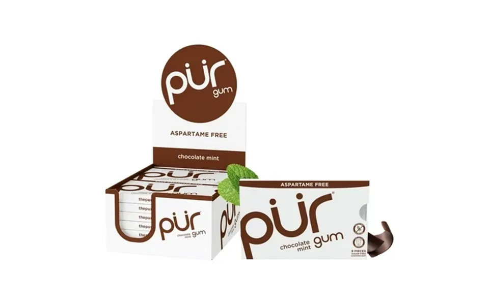 Pur Gum Aspartame Free Sugar Free & 100% Xylitol Chocolate Mint Chewing Gum 9 Pieces Pack Of 12