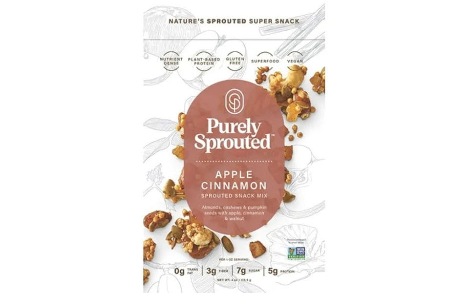Purely Sprouted Apple Cinnamon Ti12 Snack Mix Vegan Gluten-free And Non-gmo Blend For A Healthy Crunch 4 Oz 6 Pack