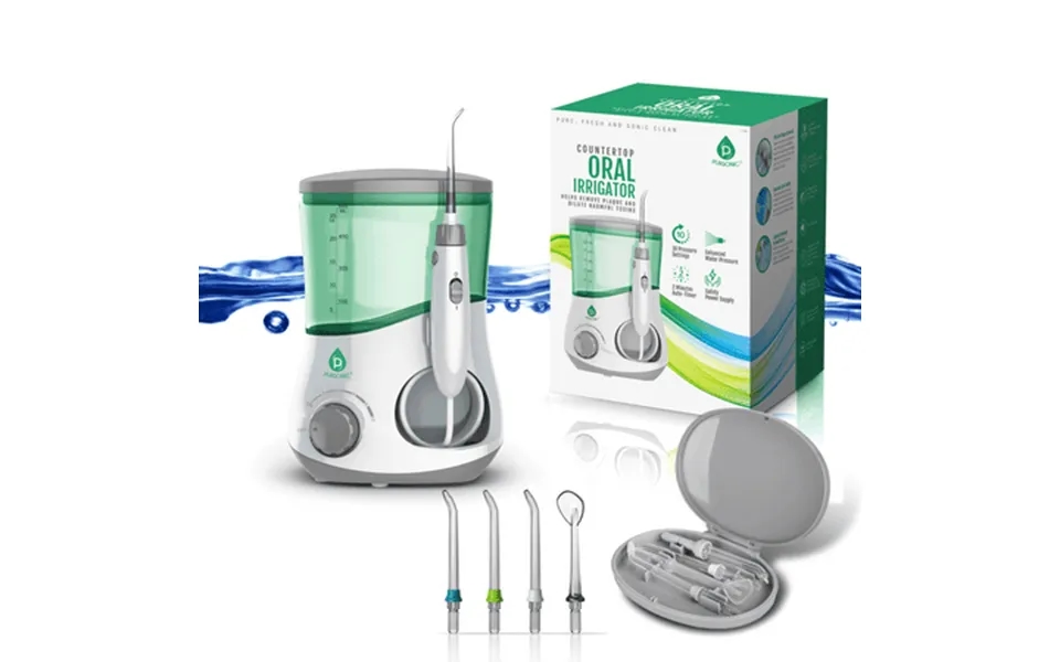 Pursonic Professional Counter Top Oral Irrigator Water Flosser With 3 Nozzles Plus A Bonus Tongue Scraper