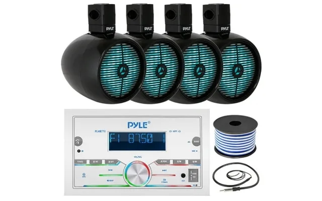 Pyle Plmr77u Double Din Am Fm Stereo Mp3 Usb Aux Bluetooth Marine Power Receiver With 2 Pairs Of 8 2-way 480w Marine Bla product image