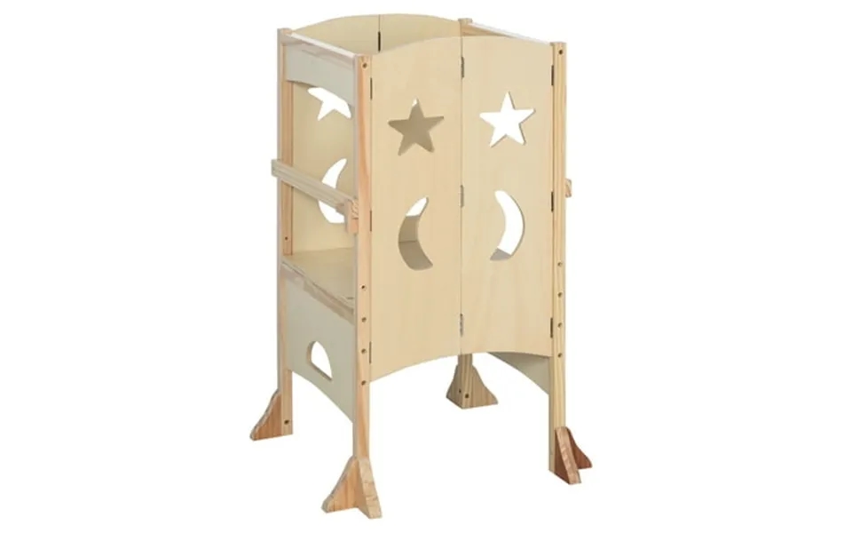 Qaba Wooden Kitchen Step Stool For Toddlers Foldable With Support Handles And Safety Rail