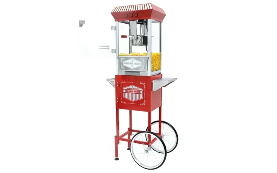 Qeeka 12oz Popcorn Machine With Cart Movie Theater Popcorn Poppers With Stainless Steel Kettle Tempered Glass 8 Shelf Vi