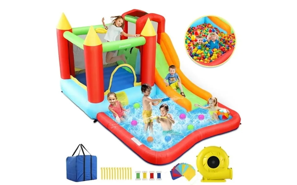 Qhomic Bounce House With Blower Indoor Outdoor Bouncy House Slides Climbing Wall Ball Pit Jumping Area Shoot All In One